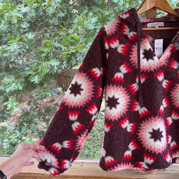 LOFT Sunburst Sherpa Hoodie Pullover Size M. NEW - Picture 3 of 7
